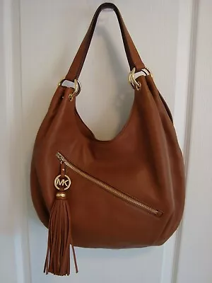 Michael Kors Charm Tassel Lge Shoulder Zip Hobo Tote Leather Luggage Color Exc • $90.77