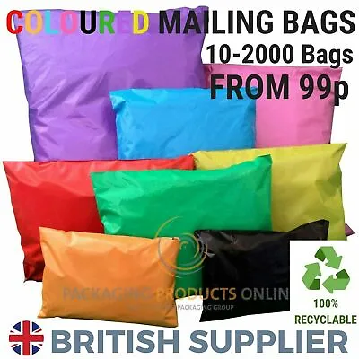 Coloured Mailing Bags Strong Polythene Postage Parcel Postal Seal Mixed All Size • £73.57