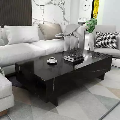 Black 41  Modern Marble Veneer Coffee Table High Gloss Rectangle Living Room • $119.99