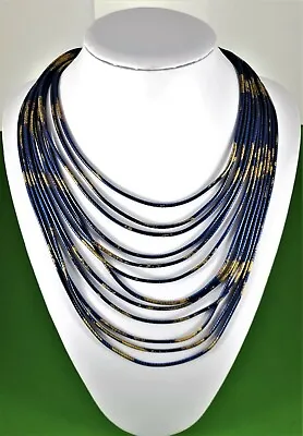 Modern Navy / Dark Blue & Gold Multi Row Lagenlook Necklace Lagenlook Jewellery  • £14.99