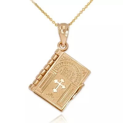 Nice Gold  Plated Colour Holy Bible Pendant Necklace Engraved Lords Prayer Book • £9.99