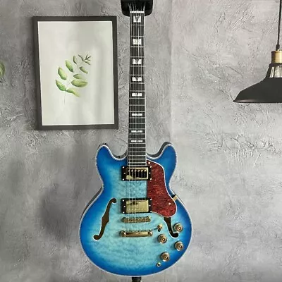 Blue Burst ES-339 Electric Guitar HH Pickups Semi-Hollow Quilted Maple Veneer • $325