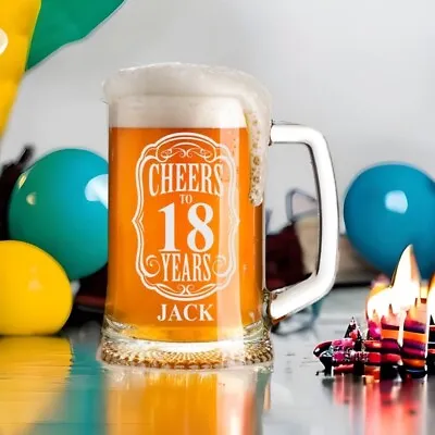Cheers To 18 Years Birthday Gift Personalised Engraved Glass Beer Tankard TNK-14 • £13.99
