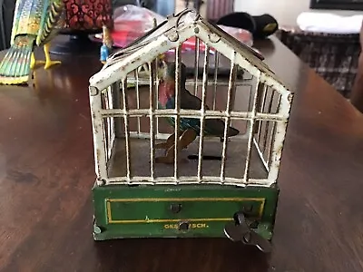 Vintage Ges. Gesch German Wind Up Tin Toy Chirping Bird Cage Original 1910-1920 • $99