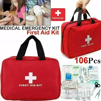 106 Pieces First Aid Kit Medical Emergency Travel Home Car Taxi Work 1st Aid Bag • £11.19