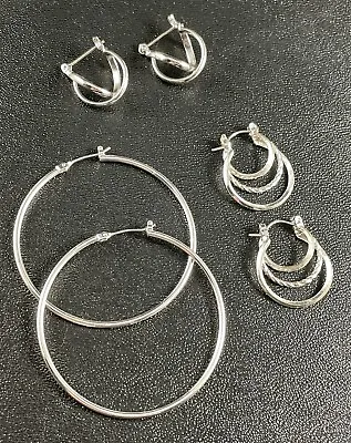 Vintage Silver Tone Metal Clasp Hoop Earrings 3 Pairs • $4.99