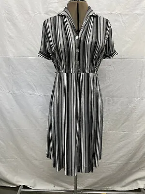 Vintage 50s Mode O Day  Black & White Striped Every Day Dress - Cute! • $20