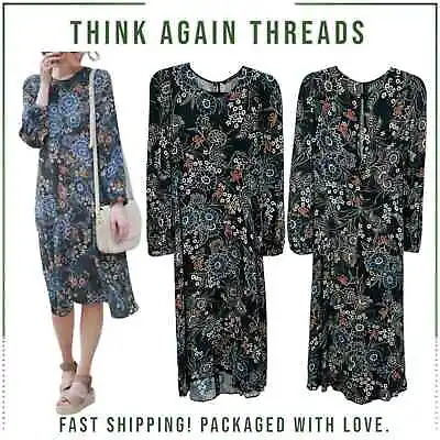 Zara Black Floral Print Back Keyhole A-Line Casual Maxi Dress Size XS • $24.99