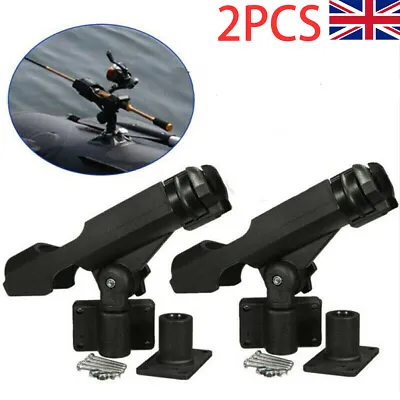 2x 360° Adjustable Fishing Rod Breaks Rests Holder Climp On For Boat Kayak Yacht • £17.99