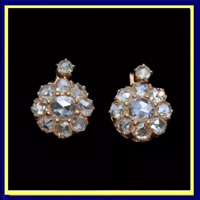 Antique Victorian Earrings Gold Diamonds Versatile Diamond Flowers Naples (7424) • $2450