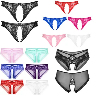 UK Mens Sexy Mesh Sissy Thong Gay Briefs Crotchless Lace Sheer Underwear Panties • £5.51