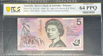 $69 • Buy 2007 Stevens Henry HB07 Last Prefix $5 Banknote PCGS CHOICE UNC 64 PPQ