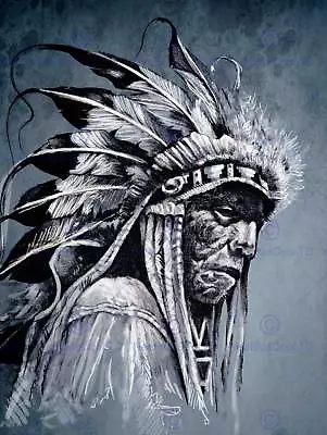 Painting Illustration Native American Chief Headdress Art Print Poster Mp5415b • £11.99