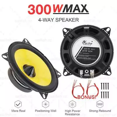 4 Inch 300W Max 2-Way HiFi Coaxial Car Audio Speakers Pair Full Range Ultra-thin • $27.45