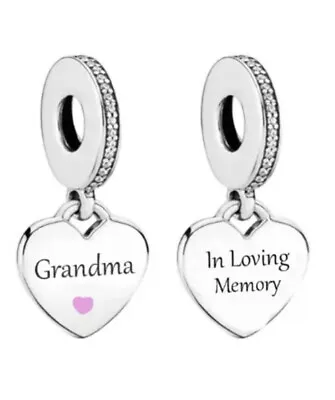 Grandma Memorial Charm In Loving Memory Gran Genuine 💜 925 Sterling Silver Gift • £17