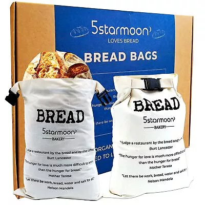 Organic Reusable 100% Cotton Bread Bags With Buckle For Homemade Bread Large... • $41.62