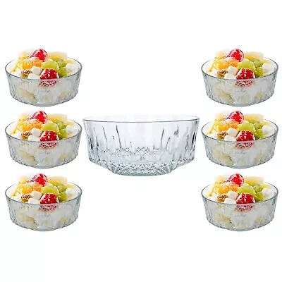 7 Piece Large Glass Bowl Set Serving Fruit Salad Dessert Snack Dinner Dishes New • £16.95