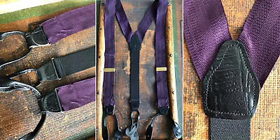 Vtg Pelican Textured Suspenders Braces Plum Purple Black Leather Usa-made Euc • $24