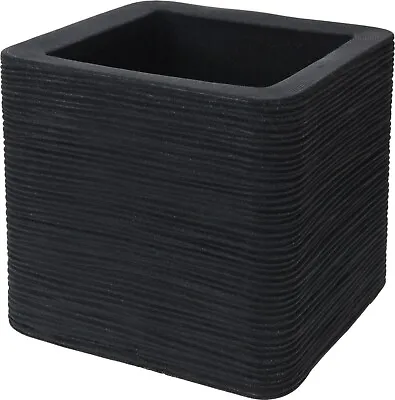 Square Ribbed Planter Charcoal Double Walled Cube Plant Pot Indoor Outdoor 29cm • £24.99