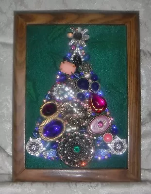 Vintage Jewelry Art Christmas Tree Signed And Framed • $40.99