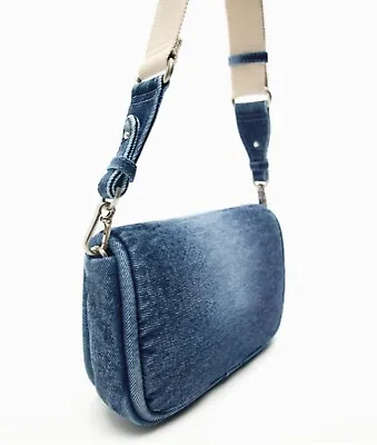 NWT ZARA Quilted Denim Crossbody Bag In Blue Wash Denim • $47.95