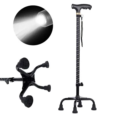 $26.99 • Buy LED Medical Walking Cane Stick Mobility Quad Cane 4-Prong Base Walker Adjustable