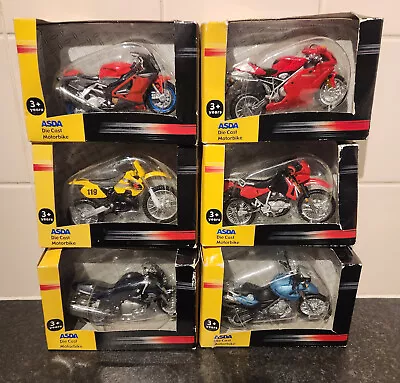 6 X Asda 1/18 Scale Diecast Motorcycles Manufactured By Maisto • £28