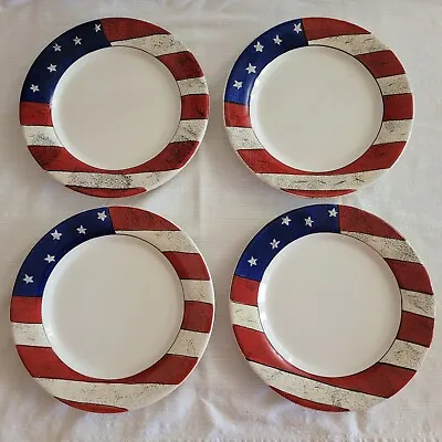 Colonial Dinner Plate (s) 11  Warren Kimble Stoneware 1997 White Red Blue • $25