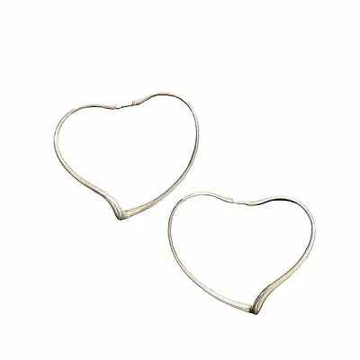 Tiffany & Co Elsa Peretti Large 2  Open Heart Hoop Earrings Sterling Silver WBox • $499