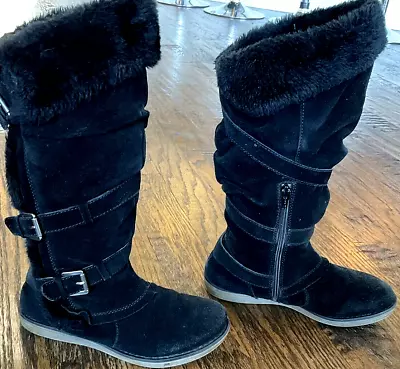 BareTraps Perform Black Leather Faux Fur Zip/Buckle Women's Boots US Size 6 M • $32.95