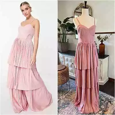 ASOS DESIGN | Cami Tiered Pleated Maxi Dress Lace Detail Blush Pink Size 8 • $44.95