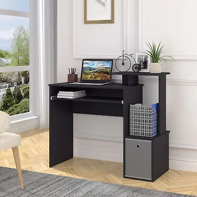 Computer Desk With Sliding Keyboard Tray Storage Drawer Shelf Workstation Black • £54.99