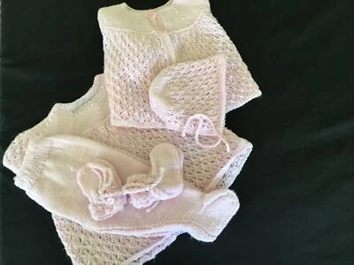 £23 • Buy Hand Knitted Dress And Matinee Set For 3-6 Month (20 Inch ) Baby Girl 82