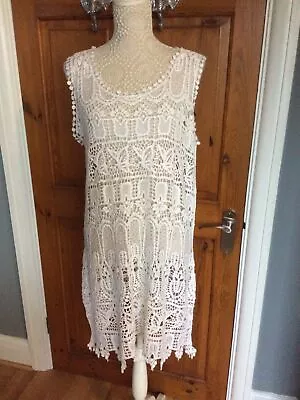 Ladies Crocheted Italian Dress One Size White NWT (RRP £21.95) • £14