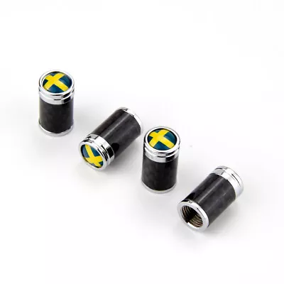 For Volvo Saab Sweden Flag Carbon Fiber Chrome Metal Wheel Tire Valve Stems Caps • $11.98