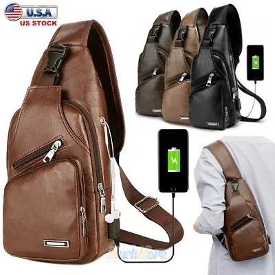 Men Sling Bag Cross Body Handbag Leather Chest Bag Shoulder Pack Sports Backpack • $13.73