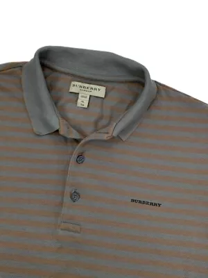 BURBERRY London Polo Shirt XL Mens Brown Gray Striped Short Sleeve  • $49.50