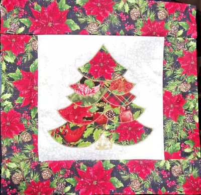 Scrappy Branched Poinsettia Christmas Tree Mini Quilt Top Only Appx 15 ½  Sq #61 • $16.99