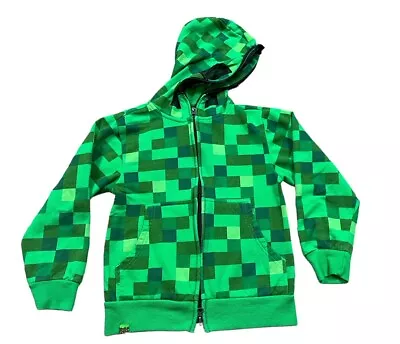 Jinx Minecraft Creeper Green Pixels Logo Youth Boy XS Hooded Full-Zip Jacket • $17.99