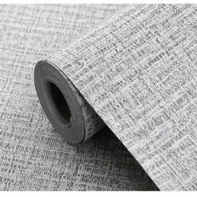 10m Grey Plain Linen Textured Fabric Wall Sticker Self-Adhesive Wallpaper Rolls • £7.95