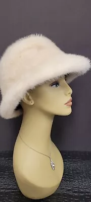 Vintage Ivory Mink Fur Hat Genuine Mink Fur Fedora Bucket Hat • $19.77