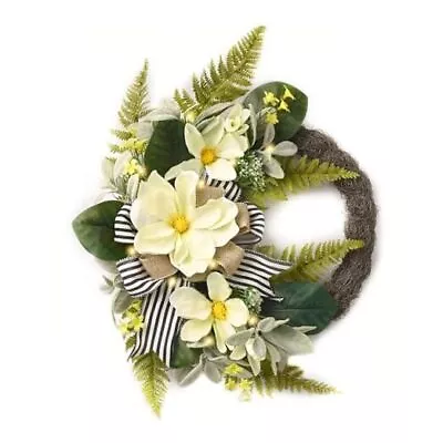  Pre-Lit Spring Magnolia Wreath For Front Door With Lights 20 Inch Lighted  • $62.32