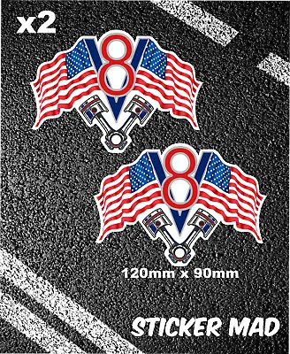 V8 AMERICAN FLAGS Stickers V8 Highway Pontiac Mustang Corvette Muscle Car USA • £3.53