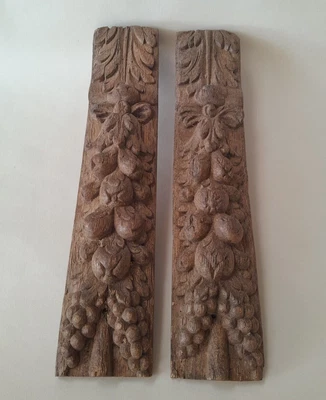 £75 • Buy A Pair Of Antique 19thc Carved Decorative Wood Panels Floral & Vine.