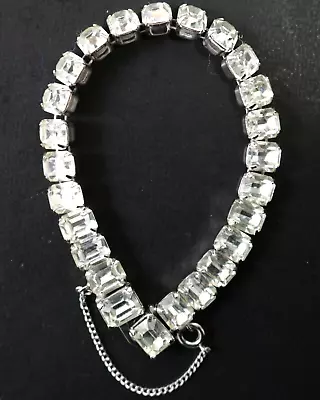 Vintage Eisenberg Ice Emerald Shape Rhinestones Silver Tone 6 3/4  Bracelet • $29.99