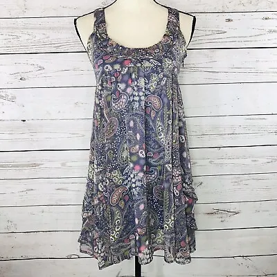 Miss Selfridge SZ 4 Dress Sleeveless Lined Paisley Floral Ruffled Sequins Womens • $7.18