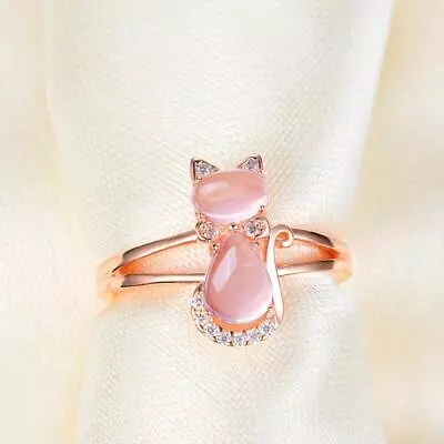 Cat Jewelry Set In Rose Gold Plate & Pink Quartz Crystal Rhinestone • $30.95