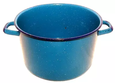 Antique Vintage Mexican Blue Steel 5.2 Liter Stock Pot Speckled Enamelware Teal • $4.99