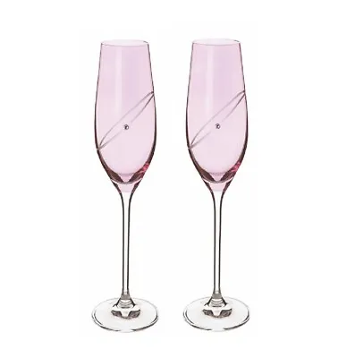 Set Of Two Dartington Glitz Celebration Swarovski Champagne Flutes Ruby • £56.55