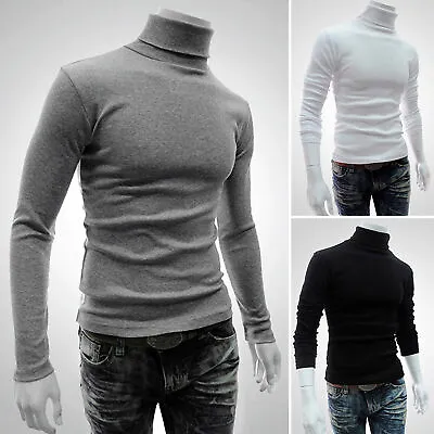 Men's Fall Solid Color Semi-high Neck Tight Base Long Sleeve Pullover T-shirt • $10.11